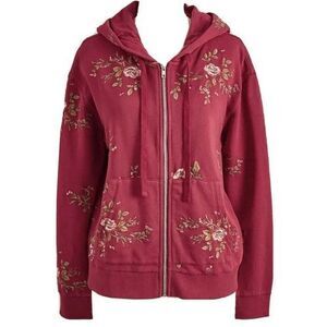 Sundance Driftwood Embroidered Red Emma Zip Up 100% Cotton Hoodie Size